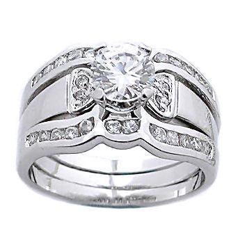 Serena: 1.7ct 2 Tone Platinum Finish Russian CZ Wedding Ring Set - Trustmark Jewelers - Wedding Ring Sets - 1