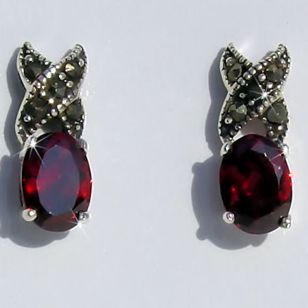 Kate: 2.0ct Marcasite & Garnet Hugs-n-Kisses Post Earrings - Trustmark Jewelers - Earrings - 1