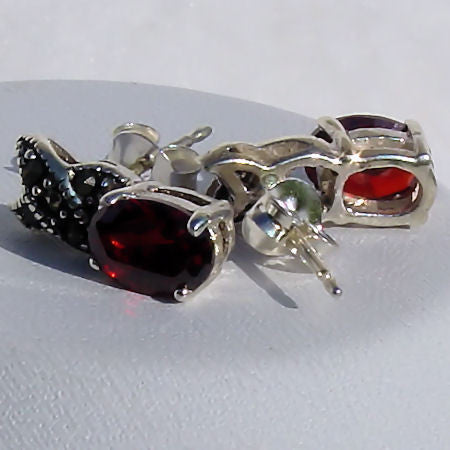 Kate: 2.0ct Marcasite & Garnet Hugs-n-Kisses Post Earrings - Trustmark Jewelers - Earrings - 2