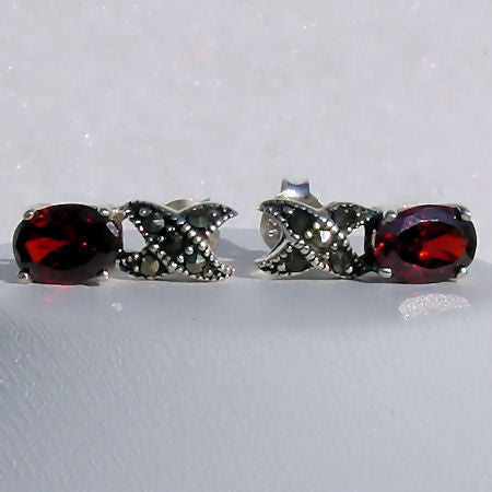 Kate: 2.0ct Marcasite & Garnet Hugs-n-Kisses Post Earrings - Trustmark Jewelers - Earrings - 3