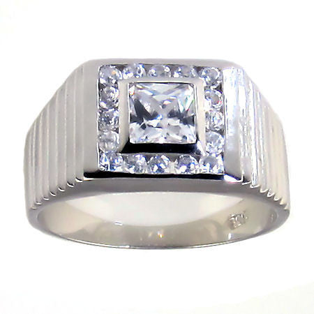 Keller: Mens 1.8ct Russian Ice CZ Stepped Band Sterling Silver Ring - Trustmark Jewelers - Mens Rings - 3