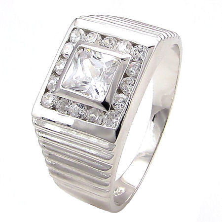 Keller: Mens 1.8ct Russian Ice CZ Stepped Band Sterling Silver Ring - Trustmark Jewelers - Mens Rings - 2