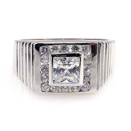 Keller: Mens 1.8ct Russian Ice CZ Stepped Band Sterling Silver Ring - Trustmark Jewelers - Mens Rings - 1