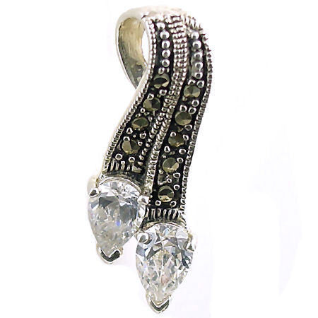Montana: 1.5ct Russian Ice CZ & Marcasite Ribbon Drop Pendant - Trustmark Jewelers - Pendants and Necklaces - 1