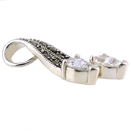 Montana: 1.5ct Russian Ice CZ & Marcasite Ribbon Drop Pendant - Trustmark Jewelers - Pendants and Necklaces - 3