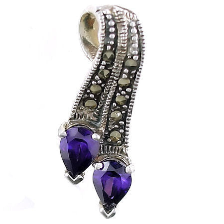 Montana: 1.5ct Amethyst & Marcasite Ribbon Drop Pendant - Trustmark Jewelers - Pendants and Necklaces - 1
