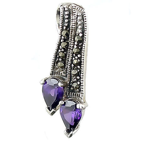 Montana: 1.5ct Amethyst & Marcasite Ribbon Drop Pendant - Trustmark Jewelers - Pendants and Necklaces - 2