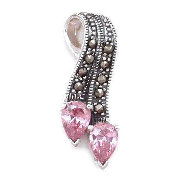 Montana: 1.5ct Pink Sapphire & Marcasite Ribbon Drop Pendant - Trustmark Jewelers - Pendants and Necklaces - 1