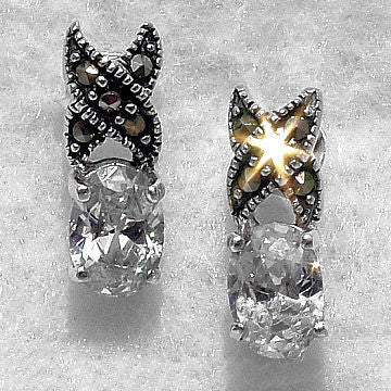 Kate: 2.0ct Russian Ice CZ & Marcasite Hugs-n-Kisses Post Earrings - Trustmark Jewelers - Earrings - 1