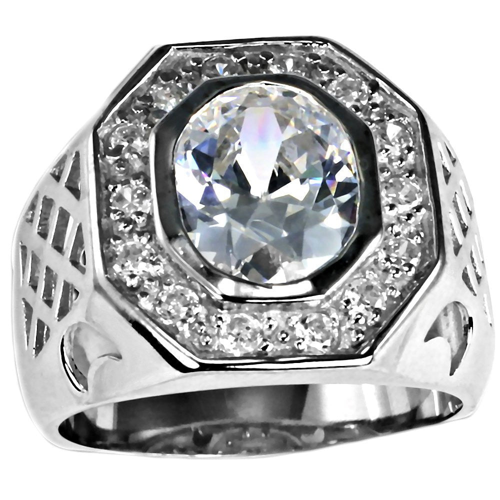 Marcus: 4.42ct Russian IOF Diamond CZ Silver Signet Style Bling Ring - Trustmark Jewelers - Mens Rings