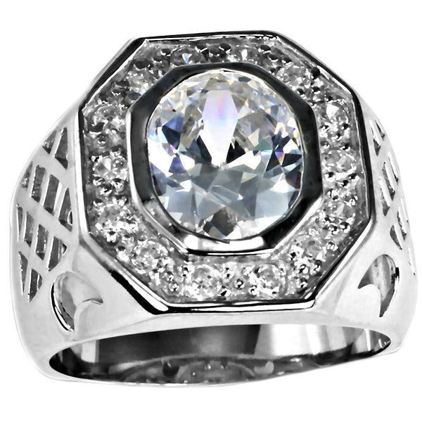 Marcus: 4.42ct Russian IOF Diamond CZ Silver Signet Style Bling Ring - Trustmark Jewelers - Mens Rings