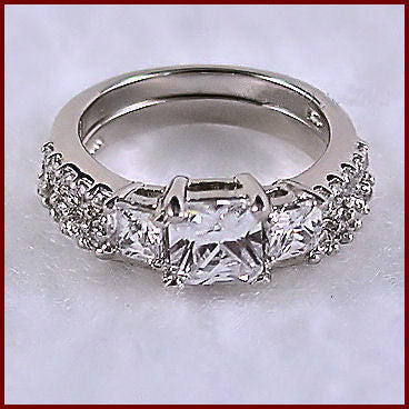 Katarina: 2.64ct 3 Stone Princess Cut Ice on Fire CZ Wedding Set - Trustmark Jewelers - Wedding Ring Sets - 2