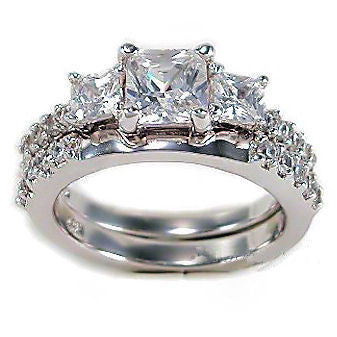 Katarina: 2.64ct 3 Stone Princess Cut Ice on Fire CZ Wedding Set - Trustmark Jewelers - Wedding Ring Sets - 1