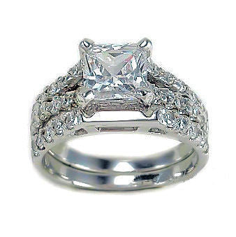 Elena: 3.3ct Princess Cut Ice on Fire Diamond CZ Wedding Ring Set - Trustmark Jewelers - Wedding Ring Sets - 1