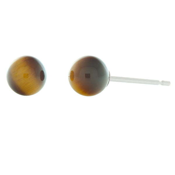 4mm Tigers Eye Ball Stud Earrings Sterling Silver