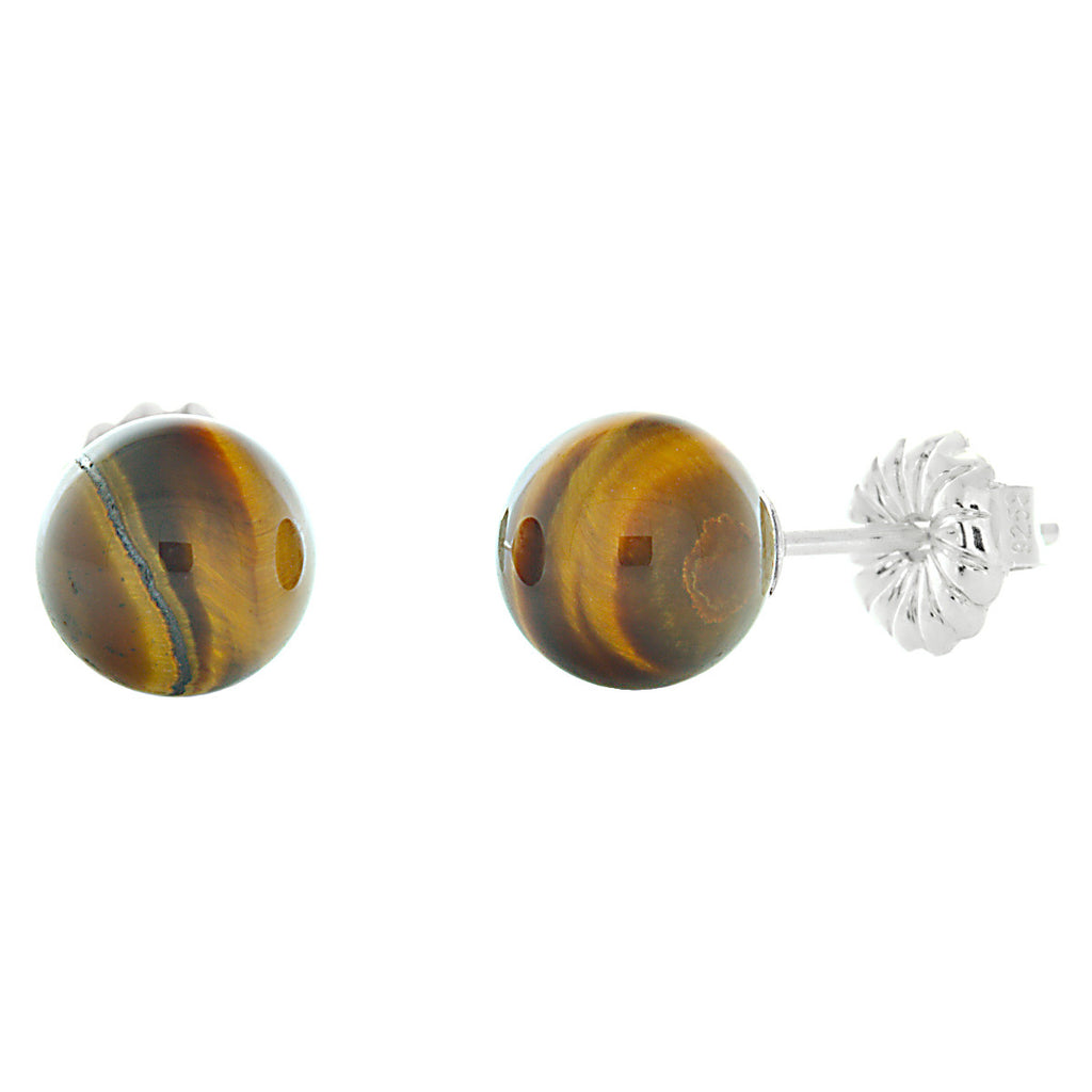 6mm Tigers Eye Ball Stud Earrings Sterling Silver
