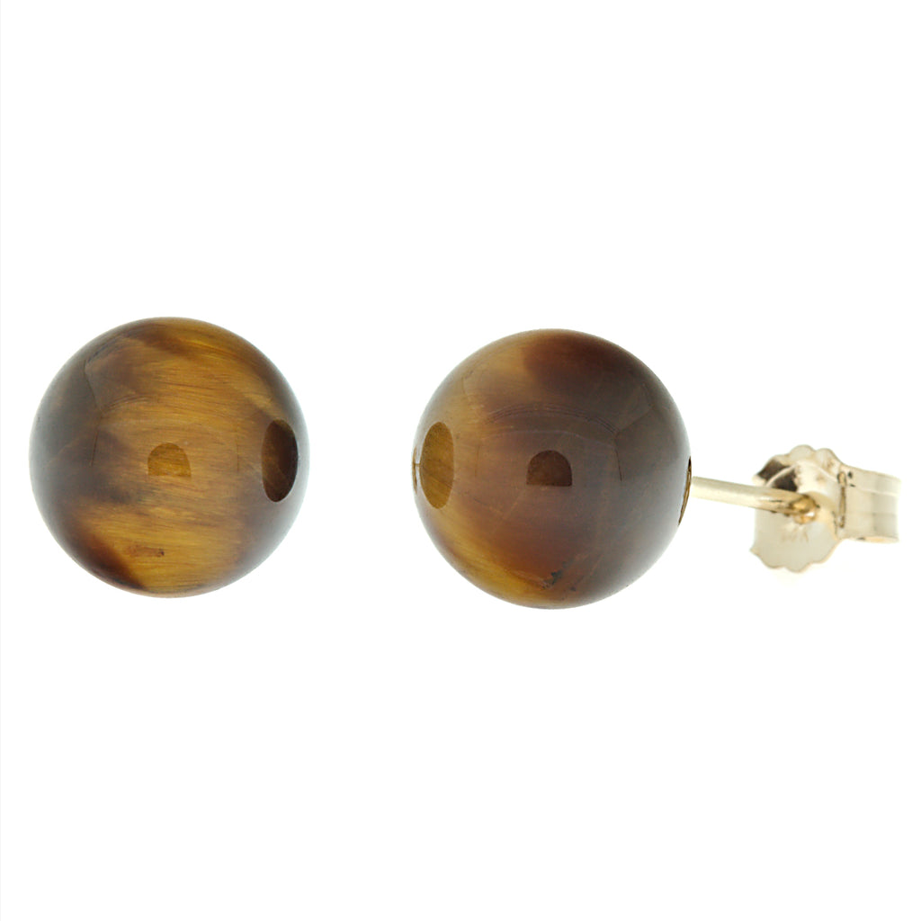 Natural Brown Tigers Eye Ball Stud Earrings 14-20 Gold Filled