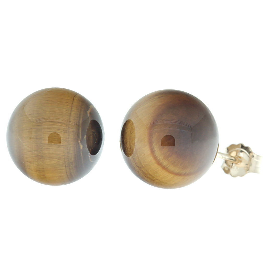 Natural Brown Tigers Eye Ball Stud Earrings 14-20 Gold Filled