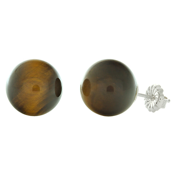 10mm Tigers Eye Ball Stud Earrings Sterling Silver