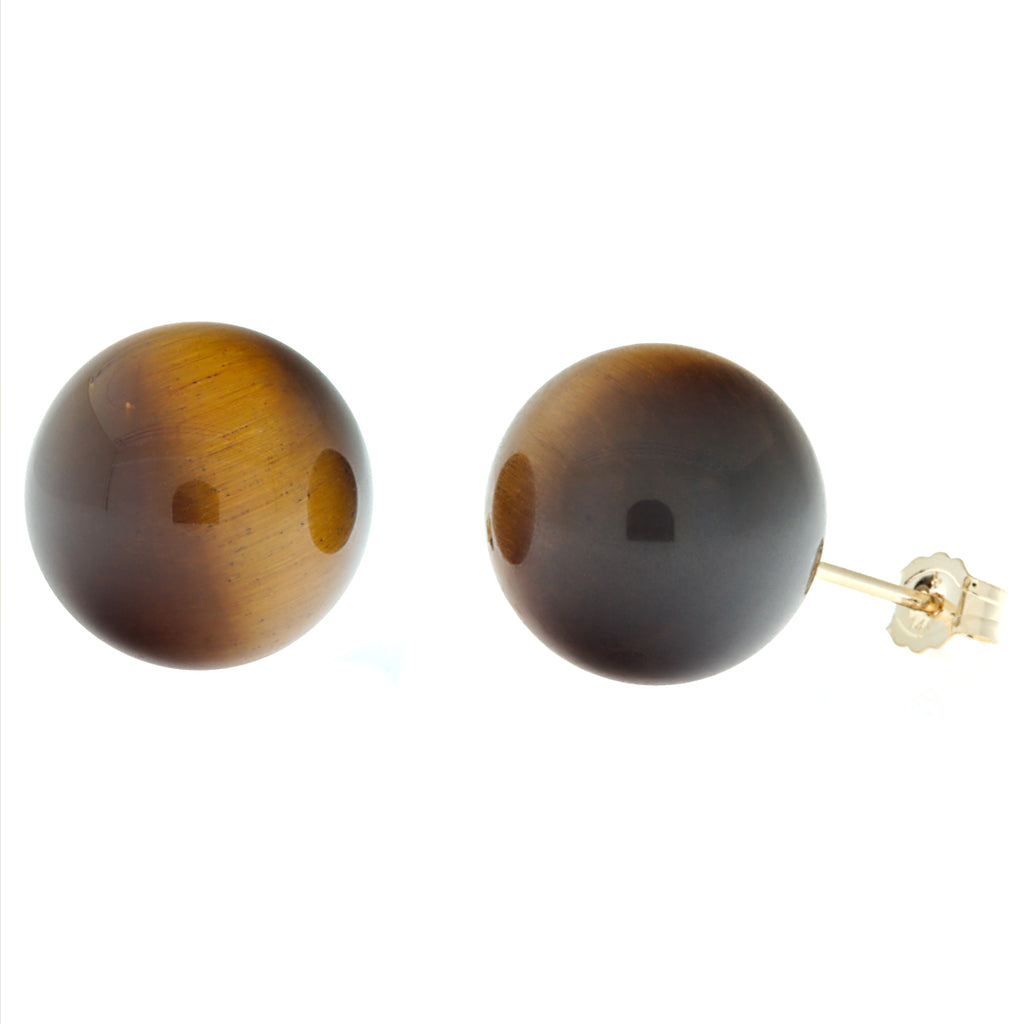 Natural Brown Tigers Eye Ball Stud Earrings 14-20 Gold Filled