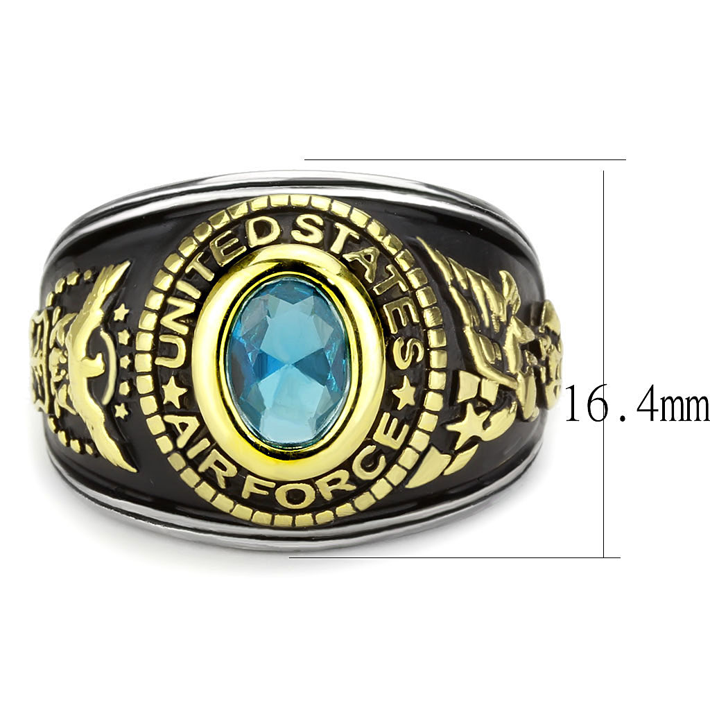 Unisex Simulated Swiss Blue Topaz US Air Force Two-Tone Stainless Steel Ring