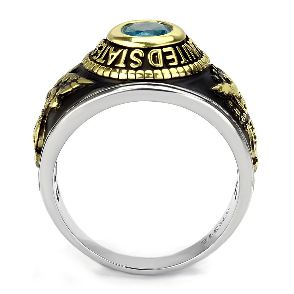 Unisex Simulated Swiss Blue Topaz US Air Force Two-Tone Stainless Steel Ring