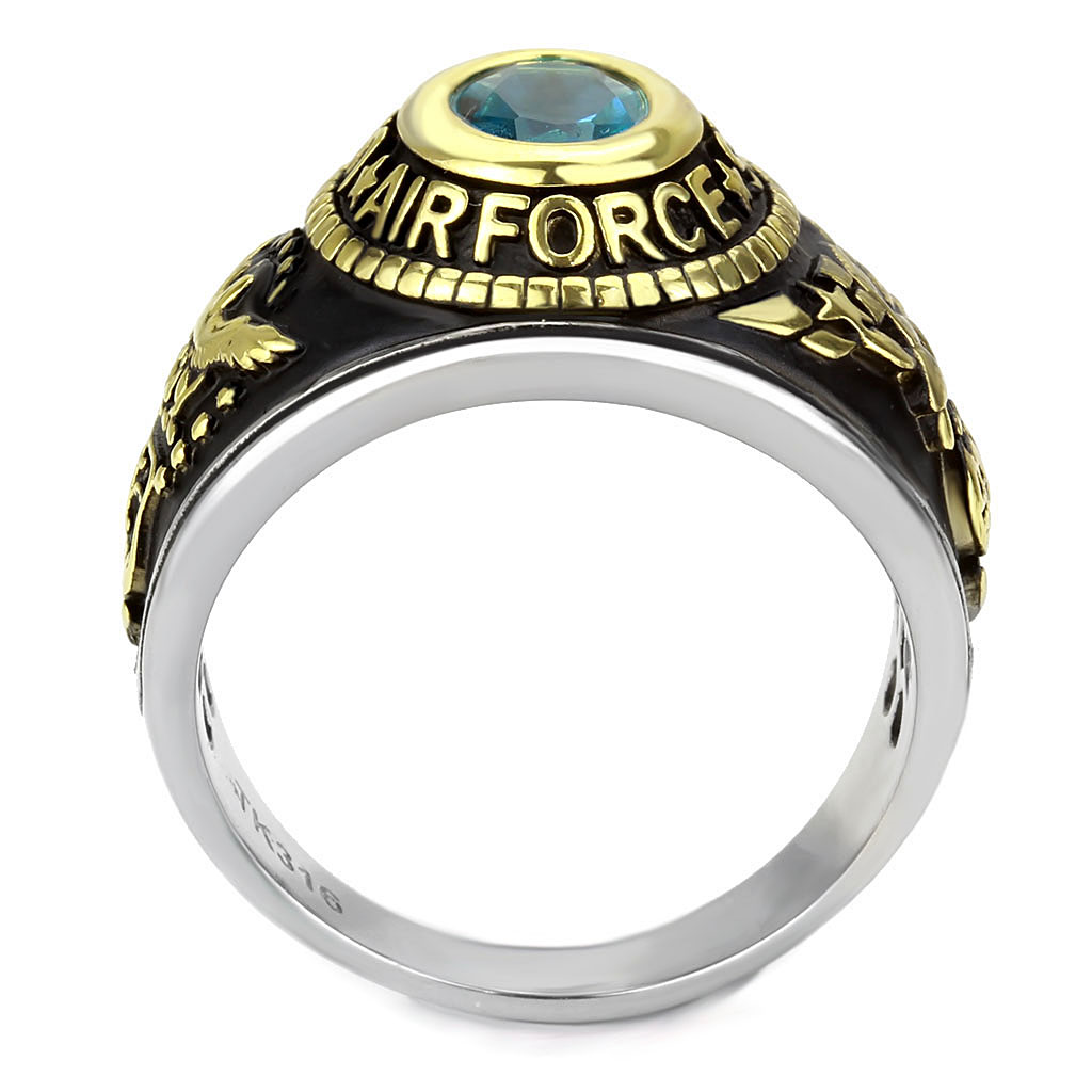 Unisex Simulated Swiss Blue Topaz US Air Force Two-Tone Stainless Steel Ring