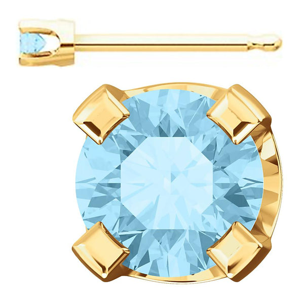 2mm, 0.06cts Genuine Natural Aquamarine 4-Prong Stud Earrings 14K Yellow Gold - 1000Jewels.com