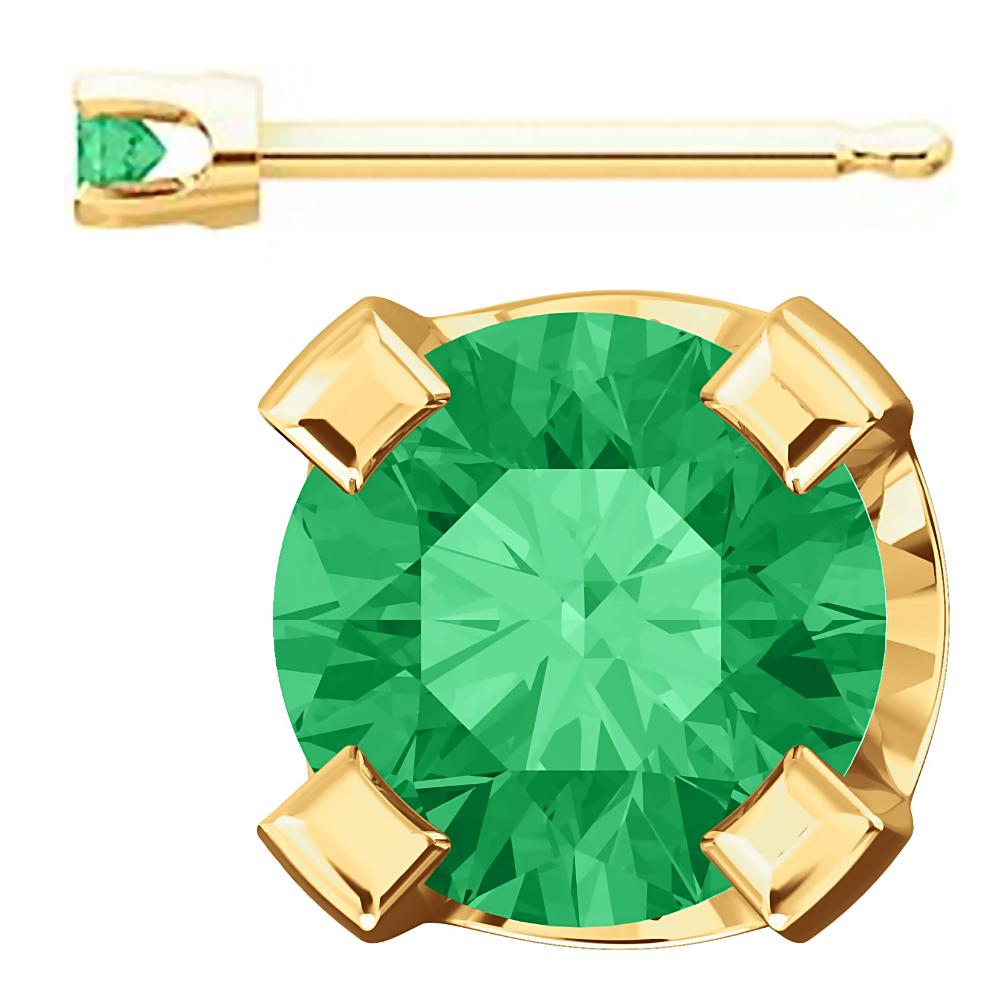 2mm, 0.06cts Trustmark Created Emerald 4-Prong Stud Earrings 14K Yellow Gold - 1000Jewels.com