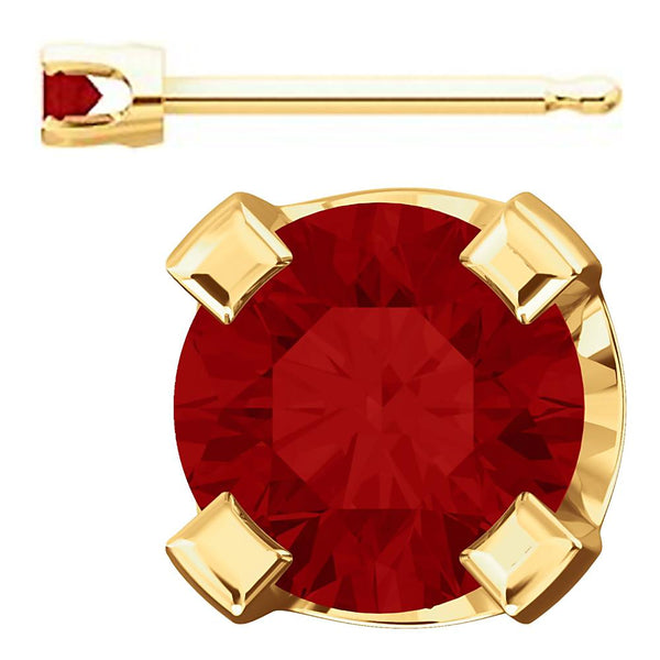 2mm, 0.06cts Chatham Created Red Ruby 4-Prong Stud Earrings 14K Yellow Gold - 1000Jewels.com