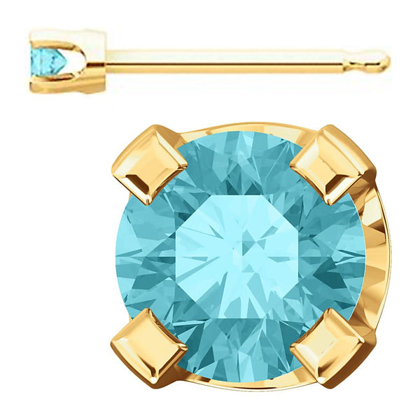 2mm, 0.06cts Simulated Blue Zircon 4-Prong Stud Earrings 14K Yellow Gold - 1000Jewels.com