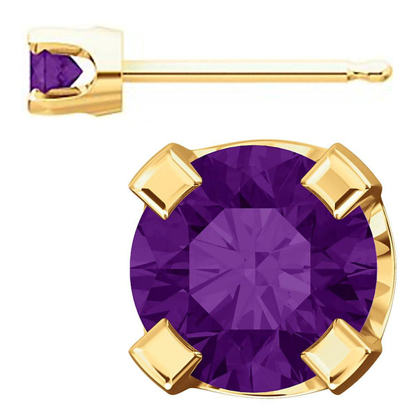 3mm, 0.2cts Genuine Natural Amethyst 4-Prong Stud Earrings 14K Yellow Gold - 1000Jewels.com