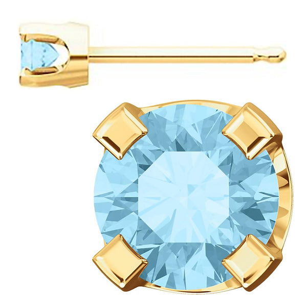 3mm, 0.2cts Genuine Natural Aquamarine 4-Prong Stud Earrings 14K Yellow Gold - 1000Jewels.com