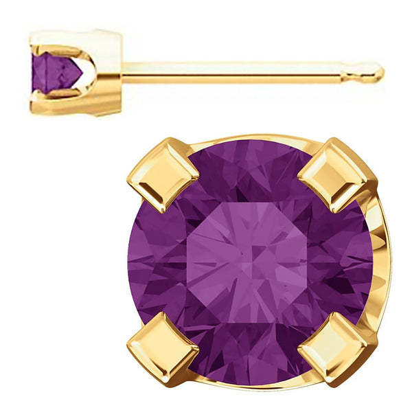 3mm, 0.2cts Simulated Alexandrite 4-Prong Stud Earrings 14K Yellow Gold - 1000Jewels.com
