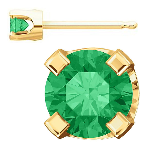 3mm, 0.2cts Trustmark Created Emerald 4-Prong Stud Earrings 14K Yellow Gold - 1000Jewels.com