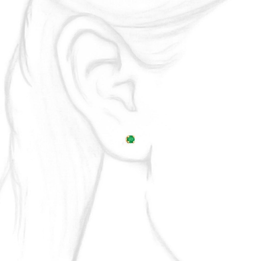 3mm, 0.2cts Trustmark Created Emerald 4-Prong Stud Earrings 14K Yellow Gold - 1000Jewels.com