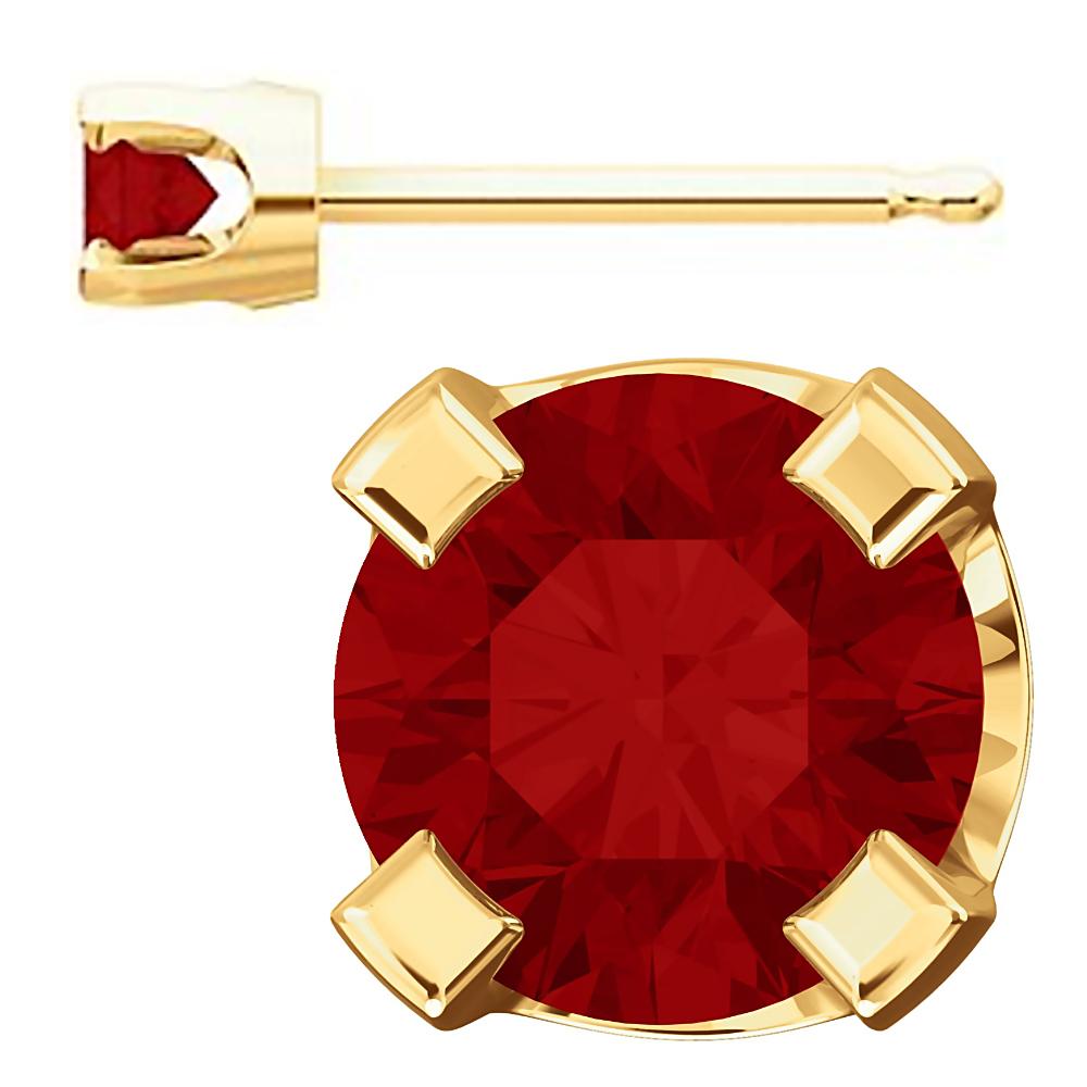 3mm, 0.2cts Trustmark Created Red Ruby 4-Prong Stud Earrings 14K Yellow Gold - 1000Jewels.com