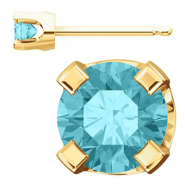 3mm, 0.2cts Simulated Blue Zircon 4-Prong Stud Earrings 14K Yellow Gold - 1000Jewels.com