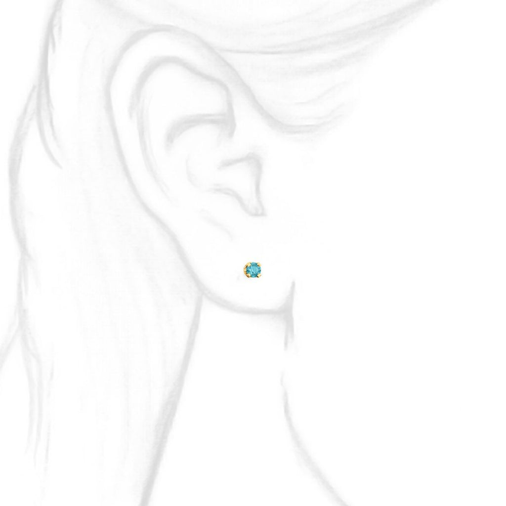 3mm, 0.2cts Genuine Natural Blue Zircon 4-Prong Stud Earrings 14K Yellow Gold - 1000Jewels.com