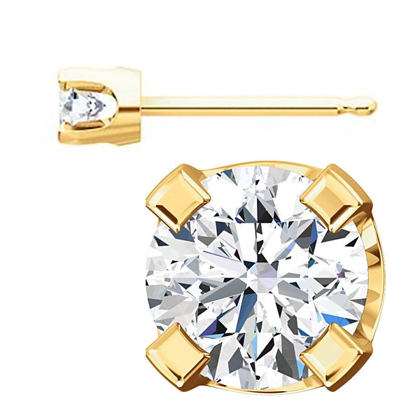 3mm, 0.2cts Ice on Fire CZ 4-Prong Stud Earrings 14K Yellow Gold - 1000Jewels.com
