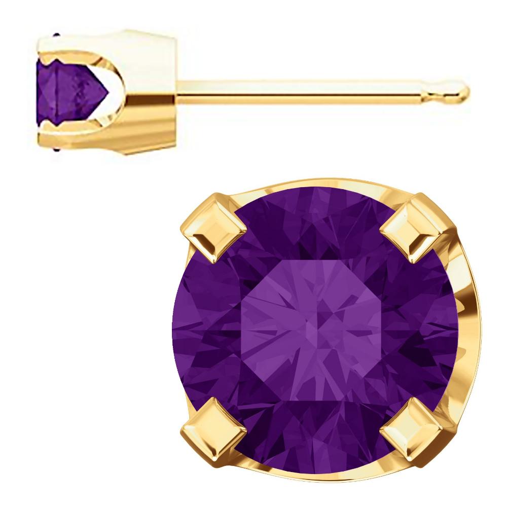 4mm, 0.5cts Genuine Natural Amethyst 4-Prong Stud Earrings 14K Yellow Gold - 1000Jewels.com