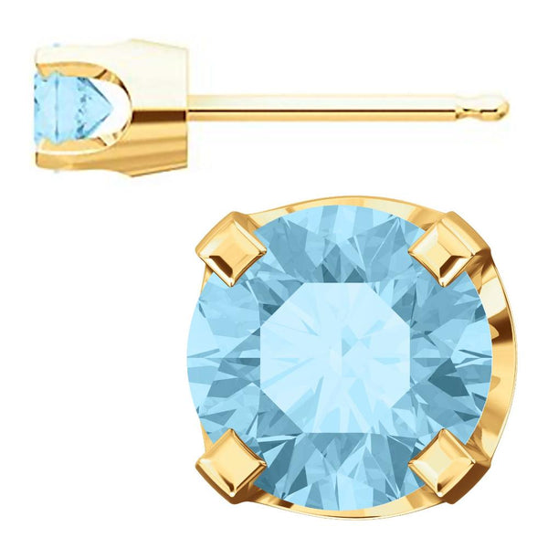 4mm, 0.5cts Genuine Natural Aquamarine 4-Prong Stud Earrings 14K Yellow Gold - 1000Jewels.com