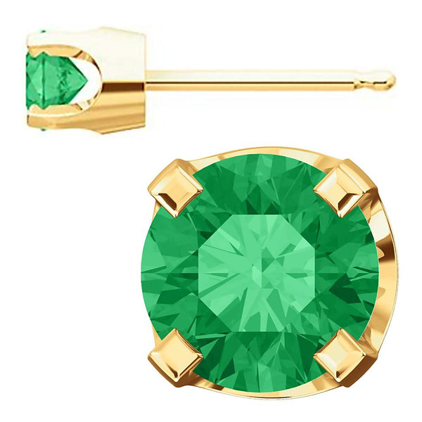 4mm, 0.5cts Simulated Emerald 4-Prong Stud Earrings 14K Yellow Gold - 1000Jewels.com