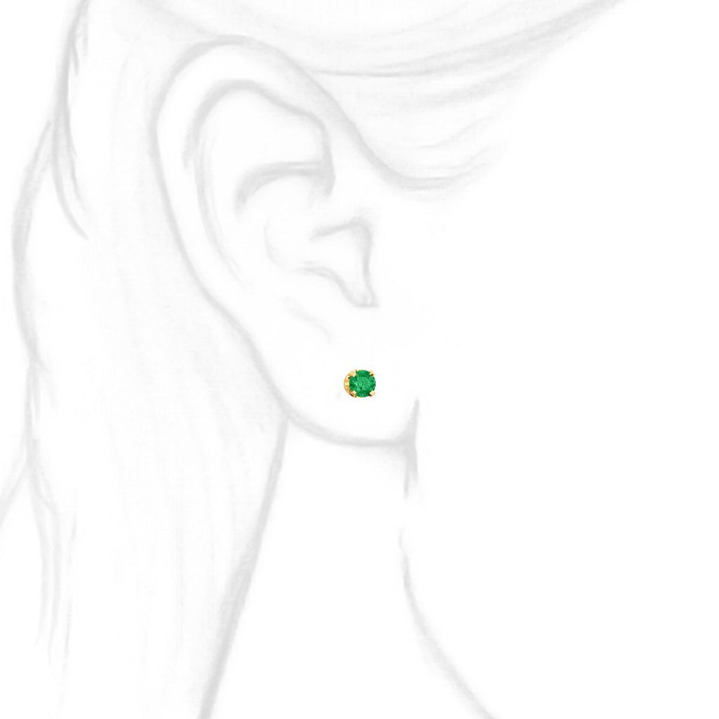 4mm, 0.5cts Chatham Created Emerald 4-Prong Stud Earrings 14K Yellow Gold - 1000Jewels.com
