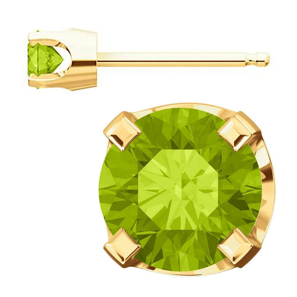 4mm, 0.5cts Natural Peridot 4-Prong Stud Earrings 14K Yellow Gold - 1000Jewels.com