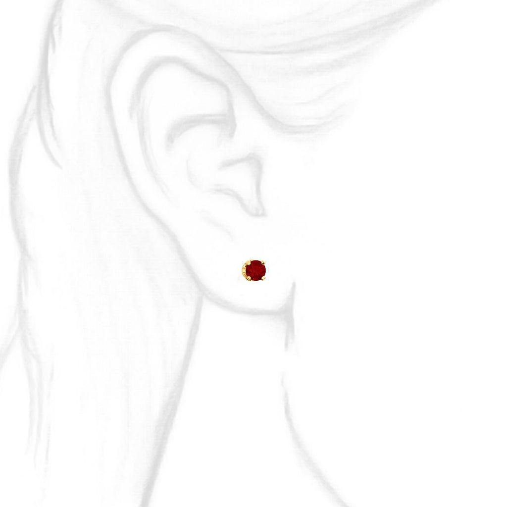 4mm, 0.5cts Chatham Created Red Ruby 4-Prong Stud Earrings 14K Yellow Gold - 1000Jewels.com