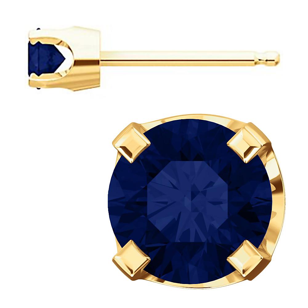 4mm, 0.5cts Trustmark Created Sapphire 4-Prong Stud Earrings 14K Yellow Gold - 1000Jewels.com