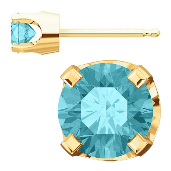 4mm, 0.5cts Genuine Natural Blue Zircon 4-Prong Stud Earrings 14K Yellow Gold - 1000Jewels.com