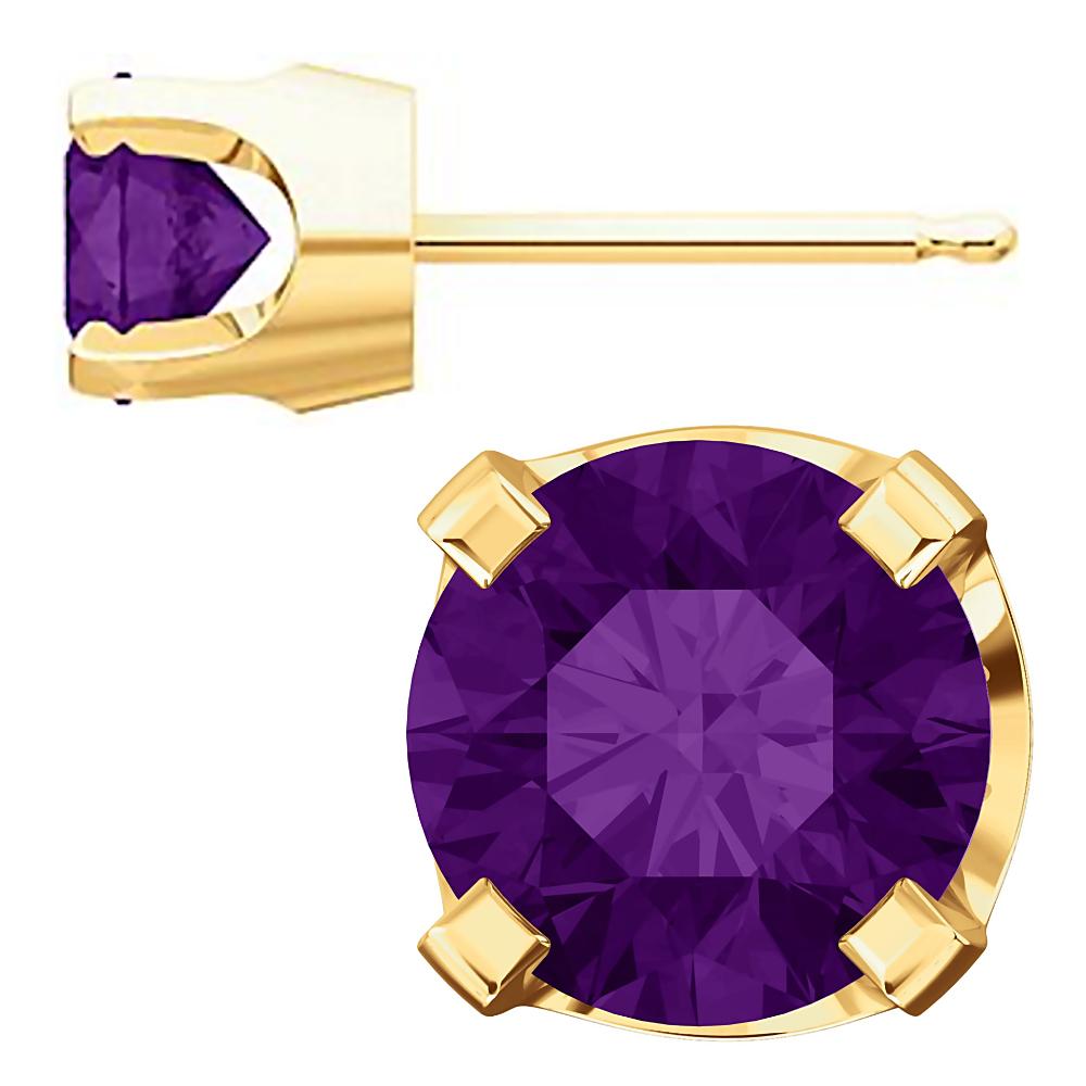 5mm, 1.0cts Genuine Natural Amethyst 4-Prong Stud Earrings 14K Yellow Gold - 1000Jewels.com