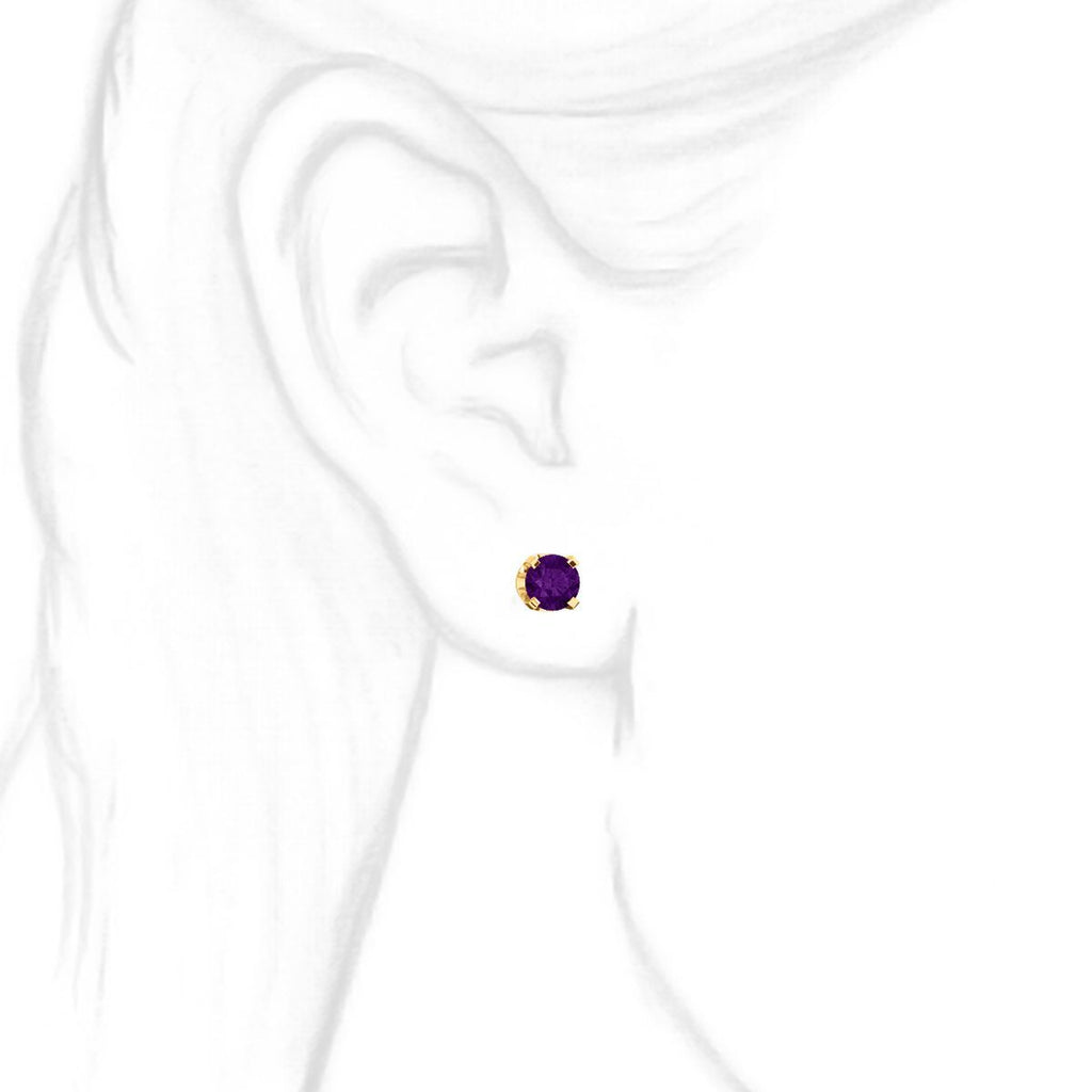 5mm, 1.0cts Genuine Natural Amethyst 4-Prong Stud Earrings 14K Yellow Gold - 1000Jewels.com
